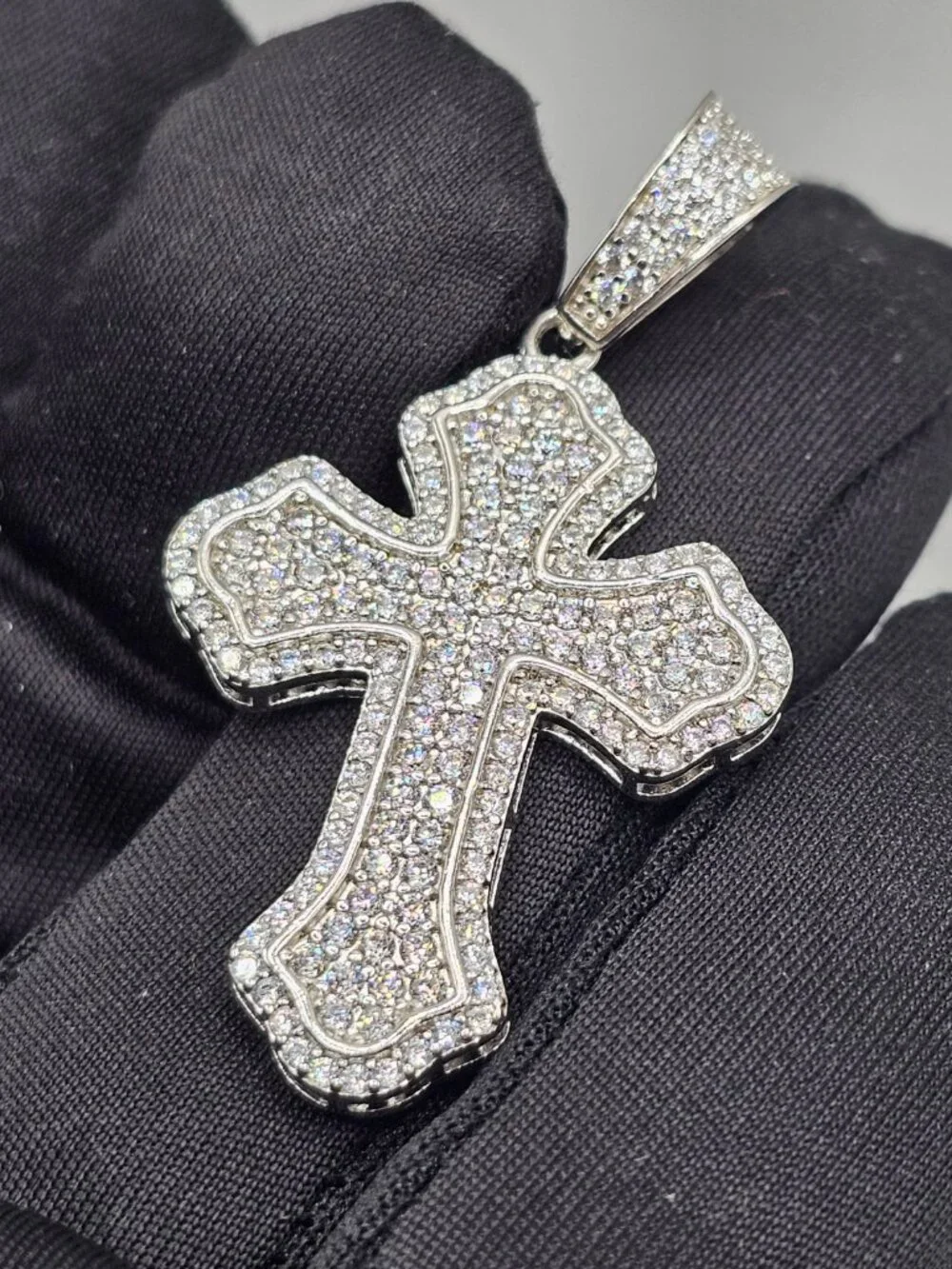 Sterling Silver 925 Rhodium Plated Cross Clear CZ Pendant